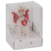Christmas glass angel decoration in red with crystal-effect heart and delicate wings, with gold hanging thread, in snowflake gift box