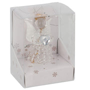 Christmas glass angel decoration in white with crystal-effect heart and delicate wings, with gold hanging thread, in snowflake gift box