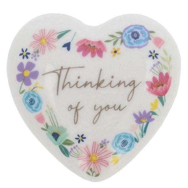 Bright Blooms heart-shaped ceramic pocket token - Thinking of You floral design