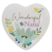 Wonderful Nana variant image: Bright Blooms heart-shaped ceramic pocket token - Wonderful Nana floral design