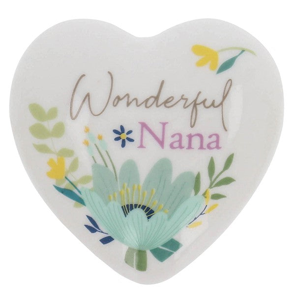 Wonderful Nana variant image: Bright Blooms heart-shaped ceramic pocket token - Wonderful Nana floral design