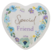 Special Friend variant image: Bright Blooms heart-shaped ceramic pocket token - Special Friend floral design