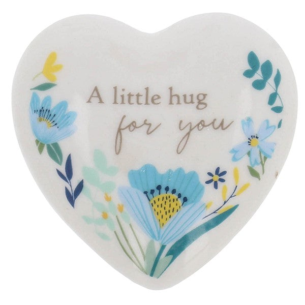 A Little Hug for You variant image: Bright Blooms heart-shaped ceramic pocket token - A Little Hug for You floral design