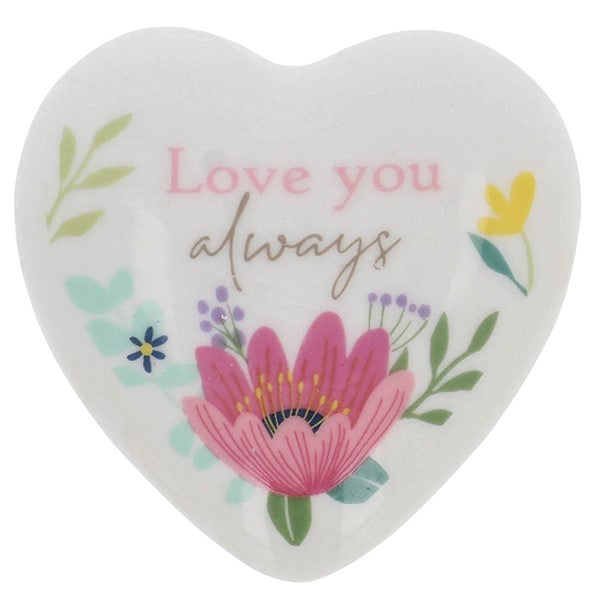 Love You Always variant image: Bright Blooms heart-shaped ceramic pocket token - Love You Always floral design