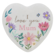 Love You Mum variant image: Bright Blooms heart-shaped ceramic pocket token - Love You Mum floral design