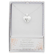 Equilibrium Te Amo Collection puffed heart necklace with star-cut detail, plated with real silver, presented in gift box