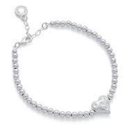 Equilibrium Te Amo Starstruck Heart Silver Plated Bracelet with polished silver-plated beads and puffed star-engraved heart charm