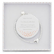 Equilibrium Te Amo Starstruck Heart Silver Plated Bracelet shown in gift box with Te Amo Collection sentiment 