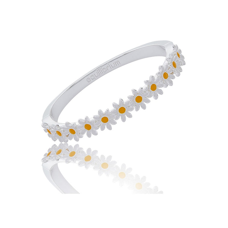 Daisy Chain Silver Plated Bangle White