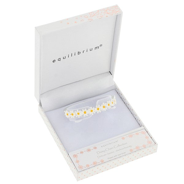 Daisy Chain Silver Plated Bangle White