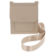 Equilibrium Messenger Crossbody Bag in cream/beige – front view showing flap-over closure and front pocket with wide ribbed strap