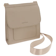 Equilibrium Messenger Crossbody Bag in cream/beige – side angle view showing depth and wide ribbed crossbody strap