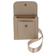 Equilibrium Messenger Crossbody Bag in cream/beige – open interior view showing main compartment, front pocket and gold-tone magnetic snap closure