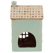 Rear view of Village Pottery Le Bistro tea light holder showing cut-out arch for tea light access