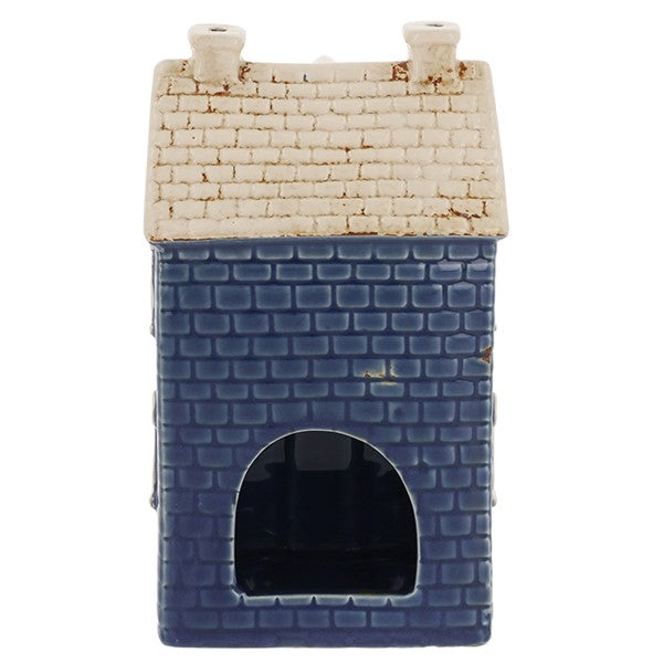 Rear view of Village Pottery police station tea light holder showing cut-out arch for tea light access