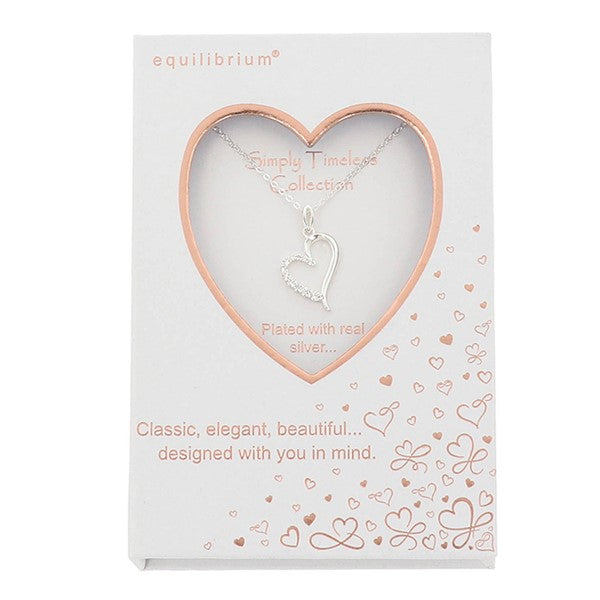 Equilibrium Two Halves heart necklace displayed in a Simply Timeless Collection presentation box