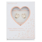 Equilibrium Heart Duo stud earrings displayed in a Simply Timeless Collection presentation box