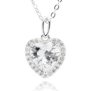 Equilibrium silver plated heart pendant necklace with a faceted crystal-effect centre and smaller sparkling details around the edge.