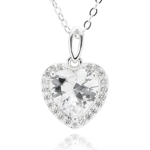 Equilibrium silver plated heart pendant necklace with a faceted crystal-effect centre and smaller sparkling details around the edge.