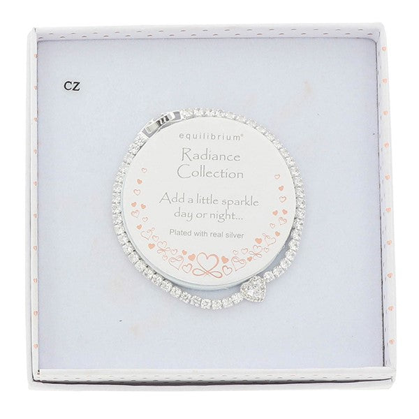 Equilibrium Radiance heart bracelet displayed in its presentation box with the message ‘Add a little sparkle day or night