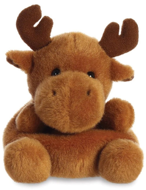 Cinnamon the Reindeer Palm Pal a warm golden-brown plush with dark brown antlers soft muzzle detail and tiny ears shown from the front