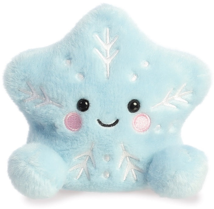 Frosty the Snowflake Palm Pal a soft blue snowflake-shaped plush with white snowflake pattern details a smiley face and rosy cheeks shown from the front