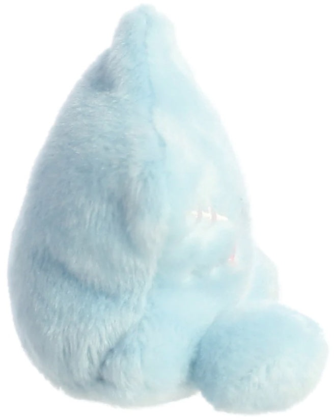 Side view of Frosty the Snowflake Palm Pal showing the soft blue star shape and fluffy feet
