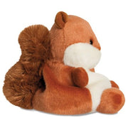 Nibbles the Squirrel Palm Pals plush, side view showing fluffy brown tail, russet and cream body, white background
