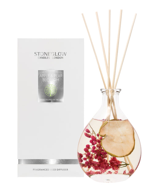 Stoneglow Nature's Gift Apple and Pear Blossom Reed Diffuser shown with white gift box and rattan reeds