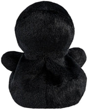 Rear view of Skelly the Skeleton Palm Pal showing the all-black hooded costume