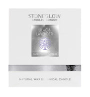 Stoneglow Nature's Gift Lilac and Lavender candle gift box close-up showing Stoneglow Candles London branding