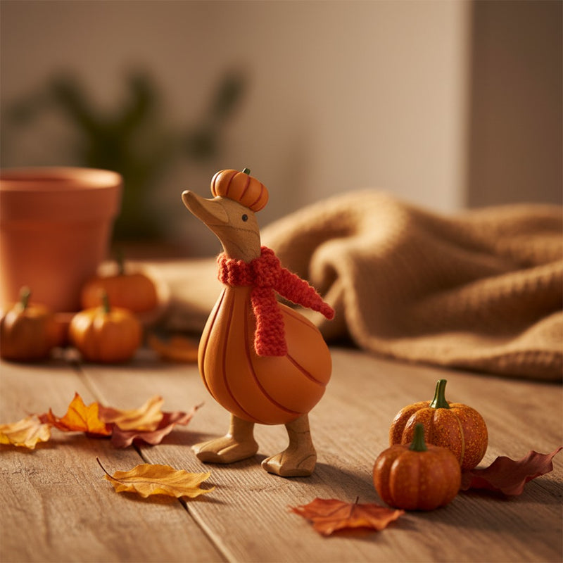 Pumpkin Duck Figurine with Scarf