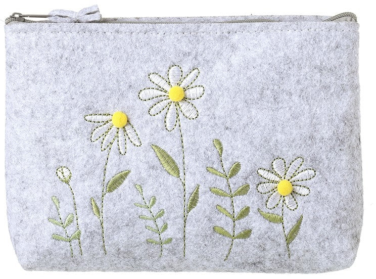 Floral embroidery felt pouch