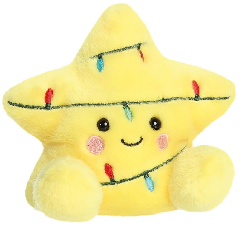 Navi the Star Topper Palm Pal a soft yellow star plush with fairy lights detail a smiley face and rosy cheeks shown from the front