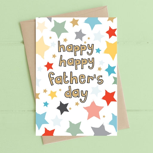 Happy Happy Father's Day card with gold foil finish, printed on luxury 300gsm FSC-certified board, supplied with recycled brown kraft envelope, 114x162mm