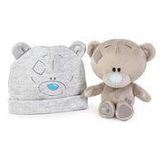 Close up of Tiny Tatty Teddy and grey baby hat with ears from Me To You range – Little Monkey Gifts