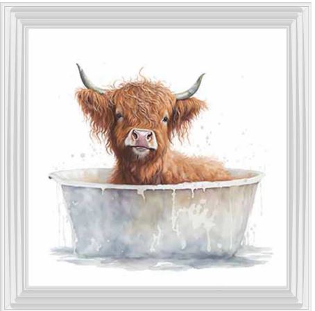 Cow in the Tin Bath 30x30 White Lyon Frame Liquid Art