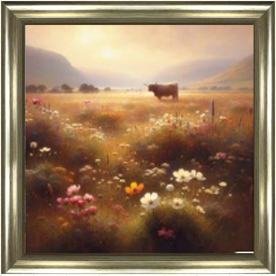 Meadow Cow 40x40 Champagne Alpha Frame Liquid Art