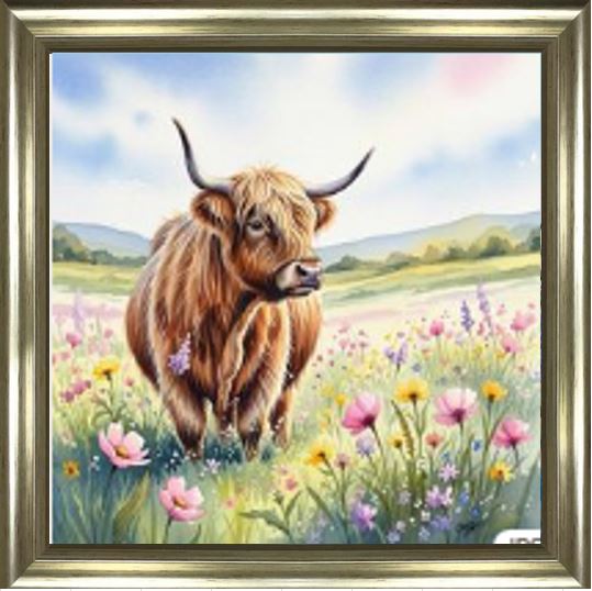 Flower Meadow Cow 40x40 Champagne Alpha Frame Liquid Art