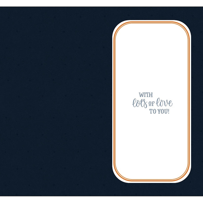 Inside of grandson birthday card with bold orange and blue typographic design – Little Monkey Gifts