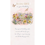 Auntie birthday card with flower meadow and butterflies design, 5x9 inches – Little Monkey Gifts
