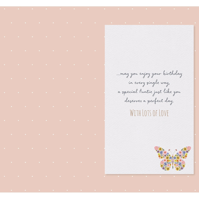 Inside verse of auntie birthday card with flowers and butterflies – Little Monkey Gifts