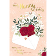 Nanny birthday card with flowers in an envelope design, 5x8 inches – Little Monkey Gifts