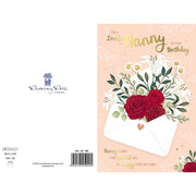 Back of nanny birthday card showing flowers in an envelope – Little Monkey Gifts