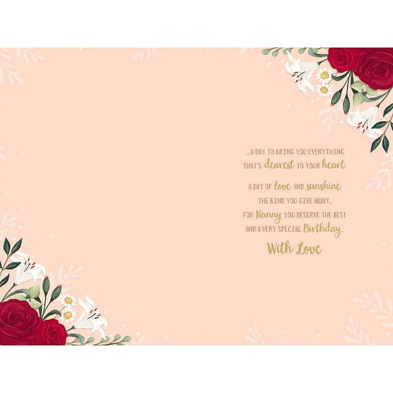 Inside verse of nanny birthday card with flowers in envelope design – Little Monkey Gifts