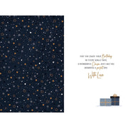 Inside verse of cousin birthday card with presents and stars – Little Monkey Gifts