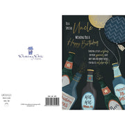 Uncle birthday card featuring beer bottles and balloons design" front and bak