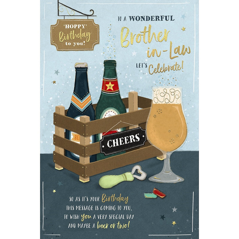 Brother in law birthday card with beer bottles in a crate design, 6x9 inches – Little Monkey Gifts