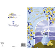 Back of sister in law birthday card showing lemons and daisies by a window – Little Monkey Gifts