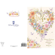 Back of wife anniversary card showing floral heart and butterflies – Little Monkey Gifts